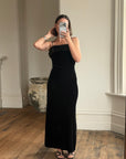 Vintage 90s Velvet Bodycon Maxi Dress with Fur Trim
