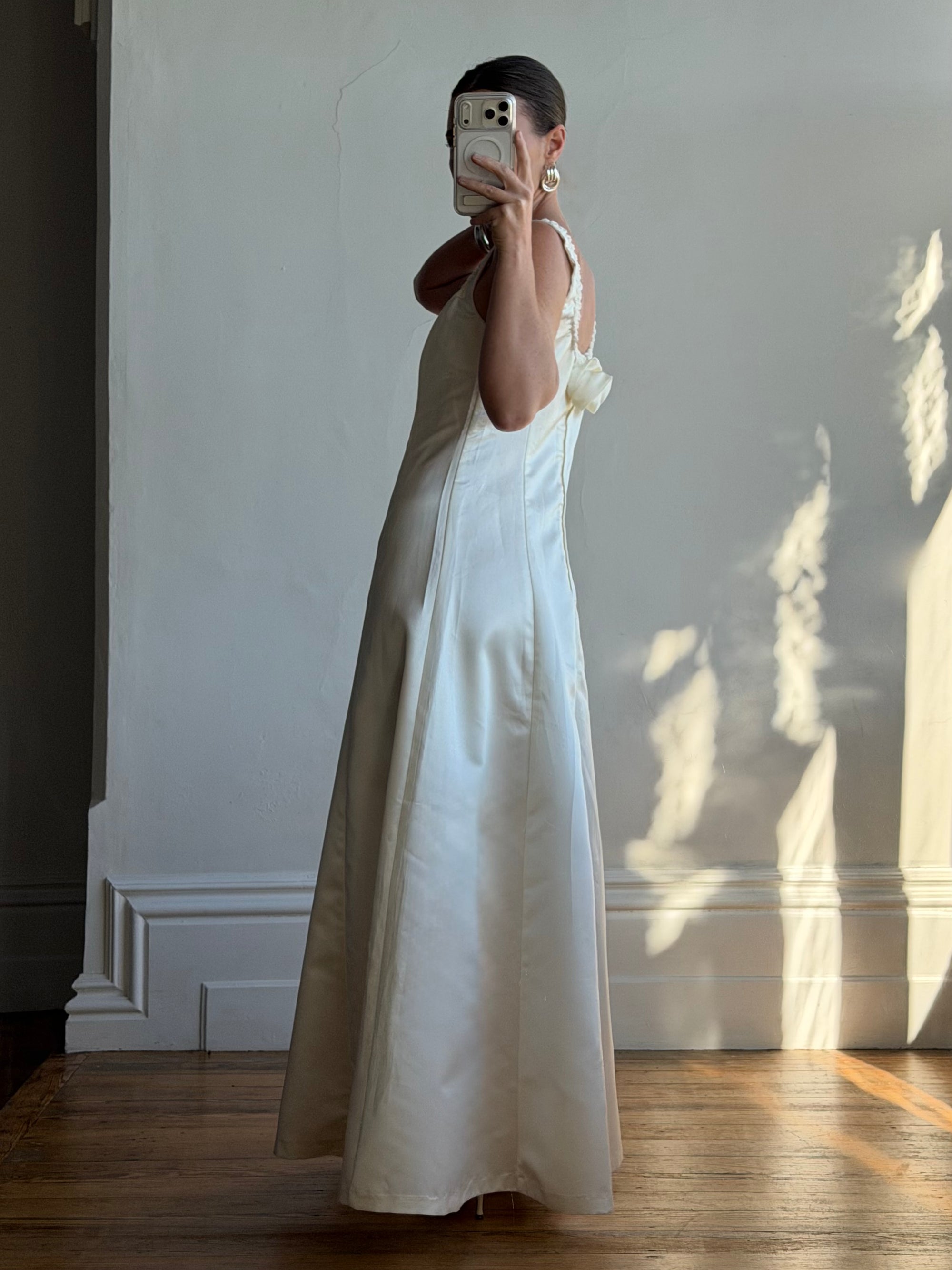 Vintage 90s Satin Rope Embroidered Slip Wedding Dress