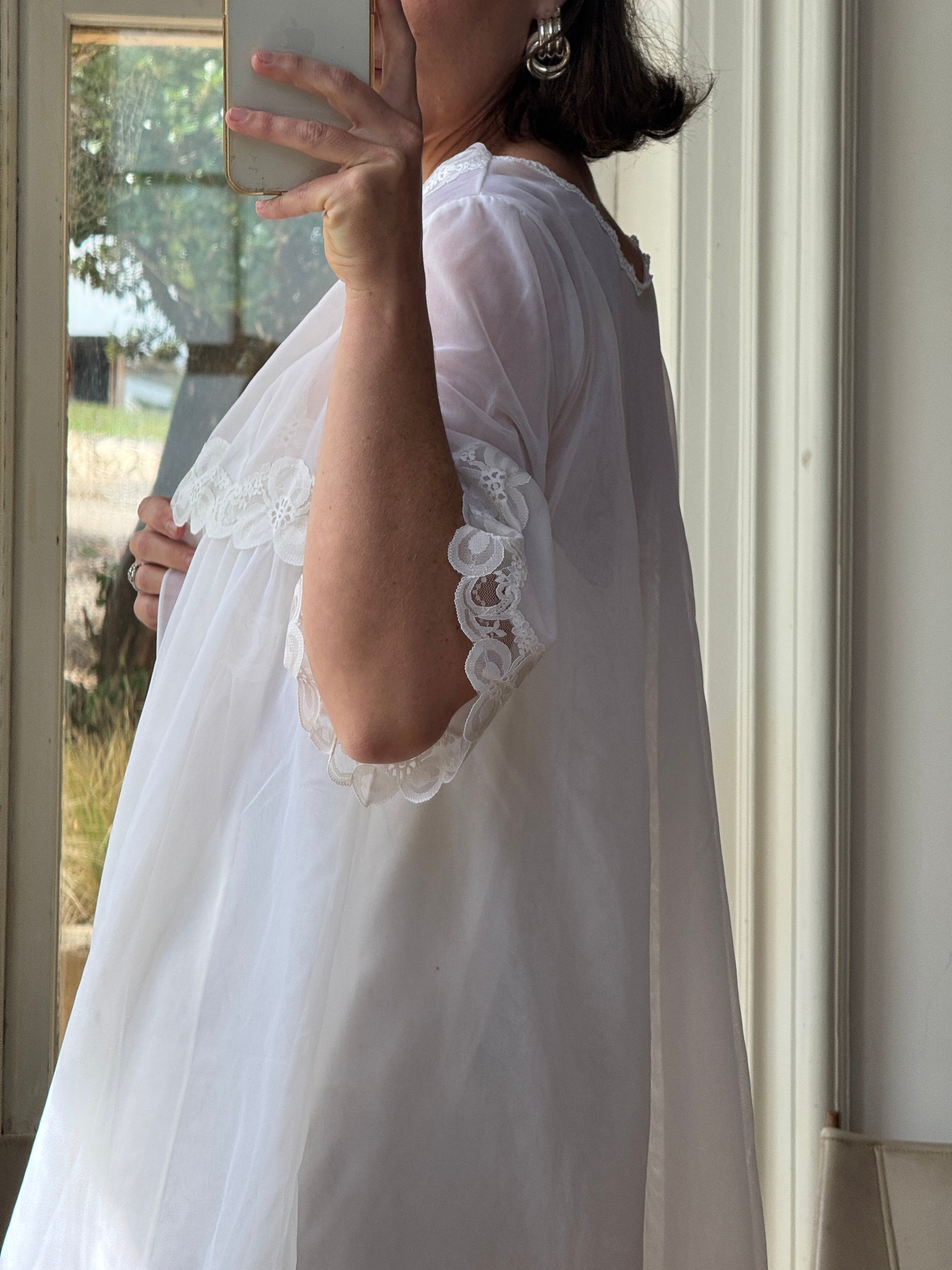 Vintage 80s Wedding Morning Lace Peignoir and Slip Set