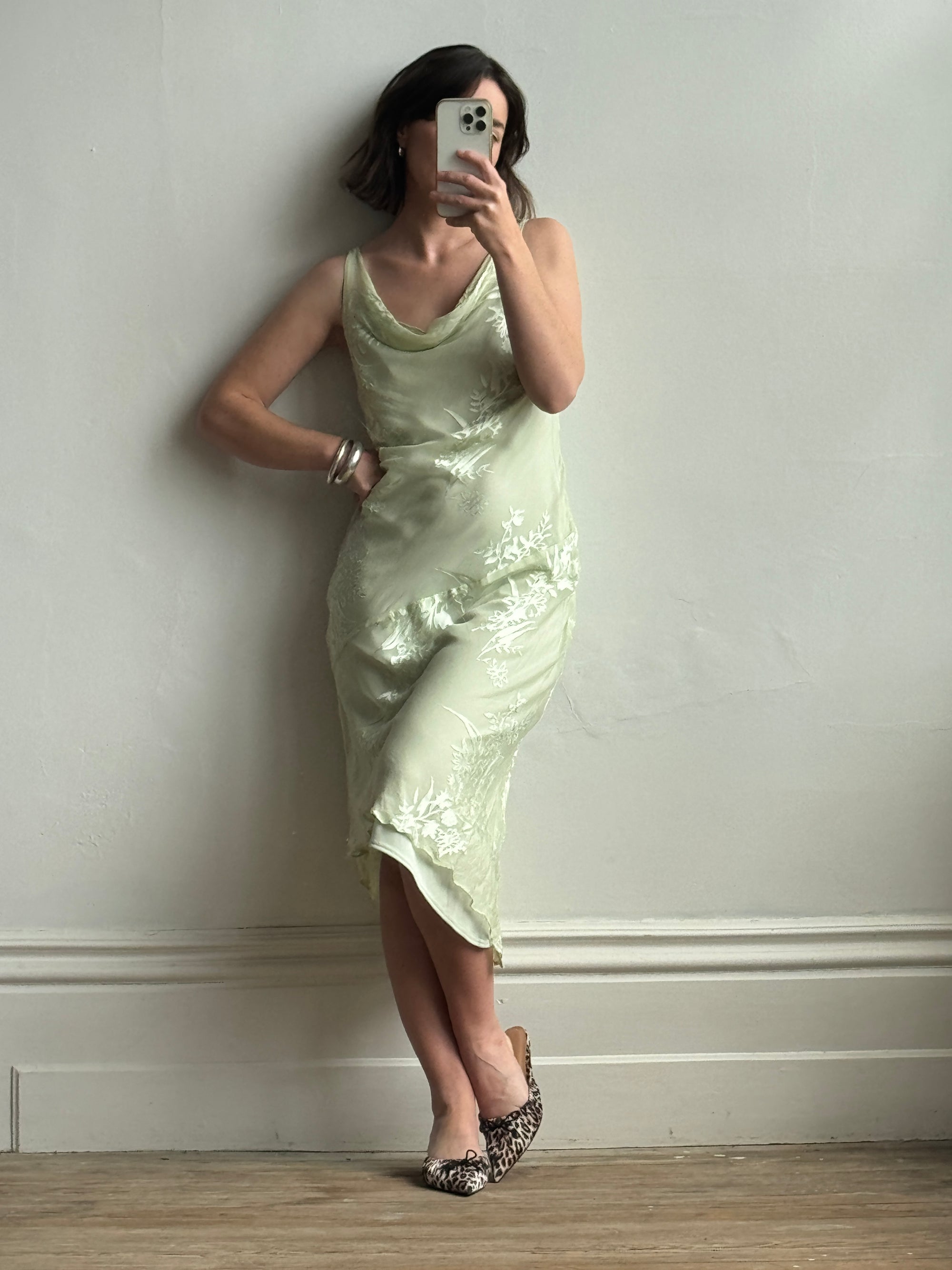 Vintage 90s Pure Silk Bias Cut Dress Apple