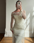 Vintage 90s Italian Beaded Lace and Satin Wedding Gown