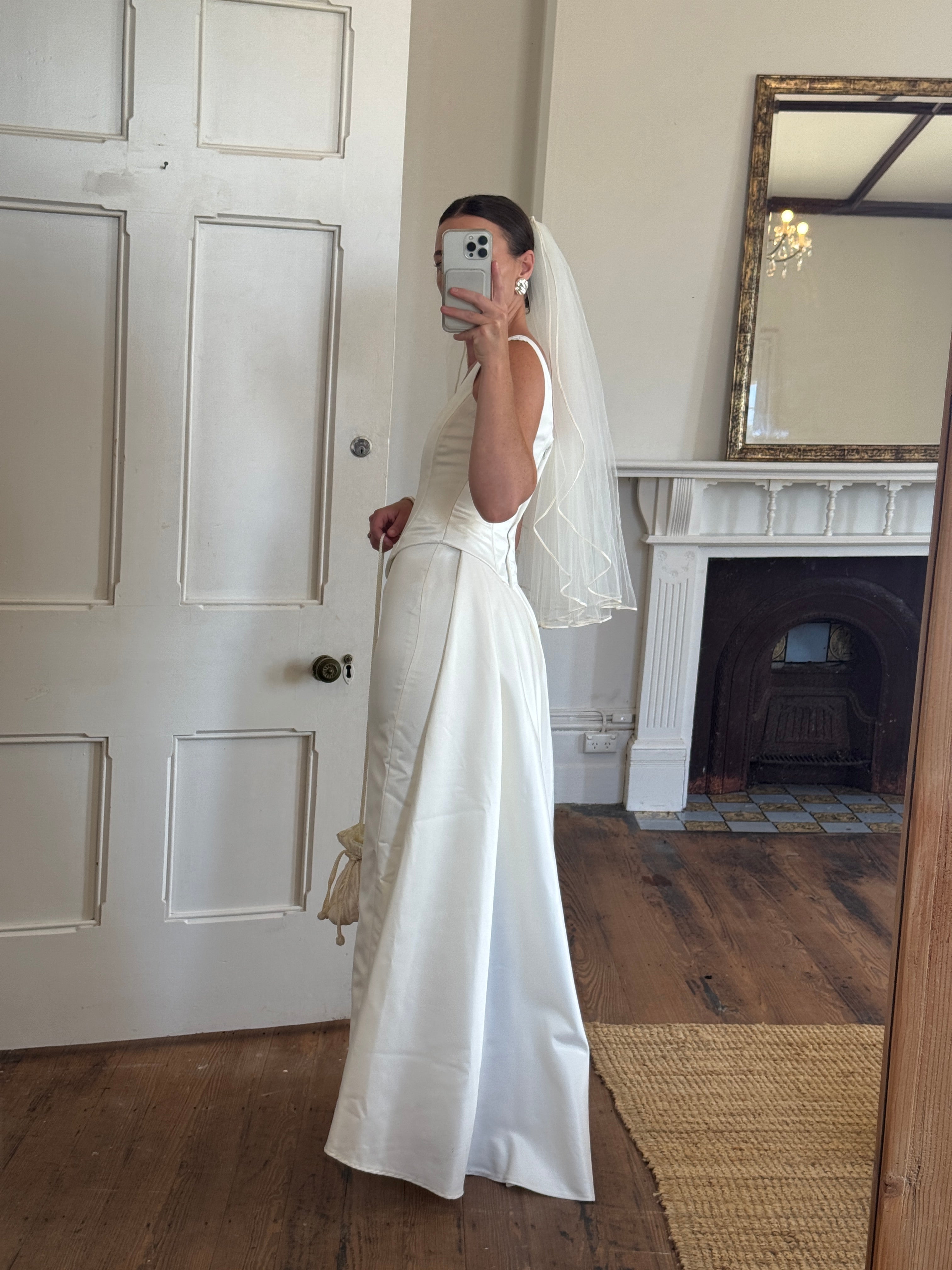 Vintage 90s Satin Corset Pencil Wedding Dress With Optional Train