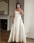 Vintage 90s Crystal Gathered Princess Satin Wedding Gown