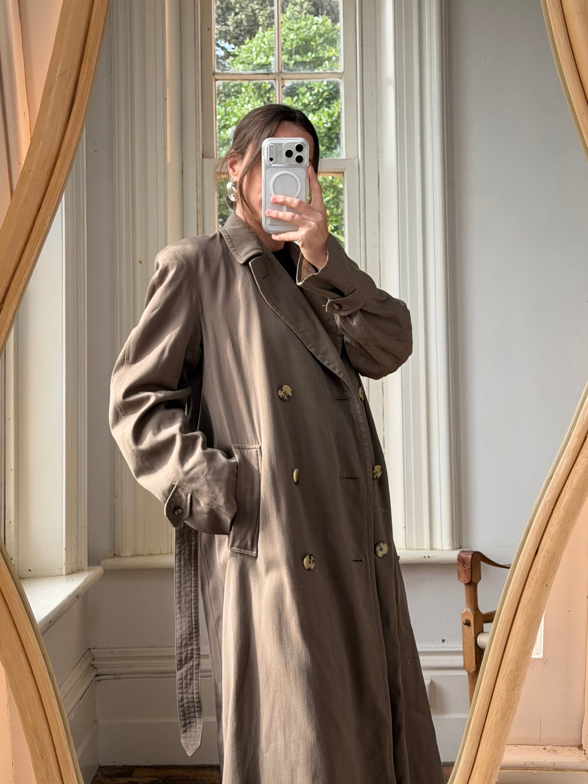 Vintage 70s Showerproof Double Breasted Trench Coat Olive