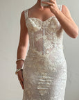 Vintage Y2K Italian Sheer Embroidered Naked Bustier Wedding Gown
