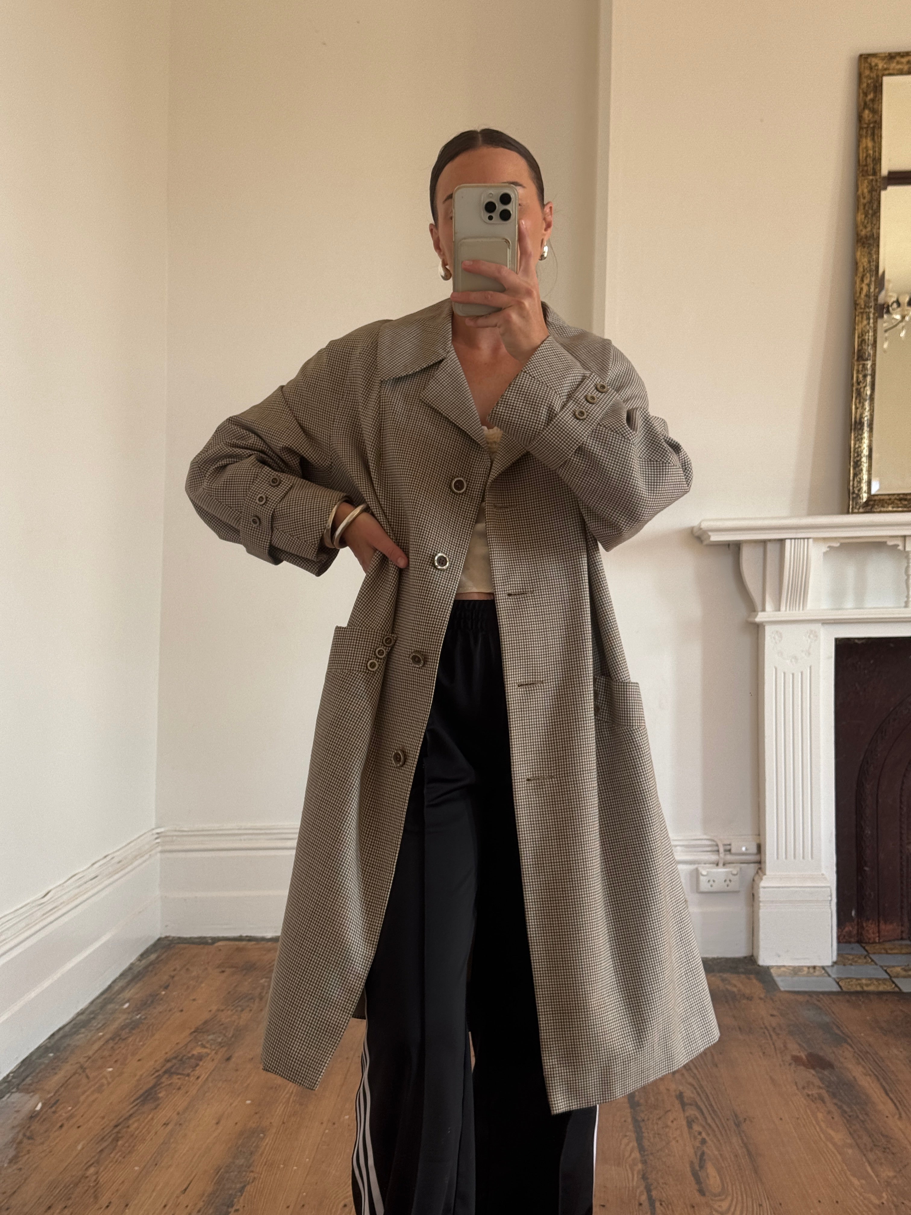 Vintage 60s Australian Made Herringbone Trench Latte