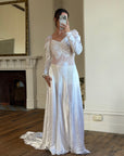 Vintage 40s Liquid Silk Satin Sheer Lace Wedding Gown