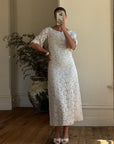 Vintage 60s Embroidered Floral Bridal Midi
