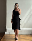 Vintage 90s One Shoulder Ruffle Jersey Dress Noir