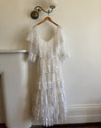 Vintage 70s Tiered Lace Ruffle Wedding Gown