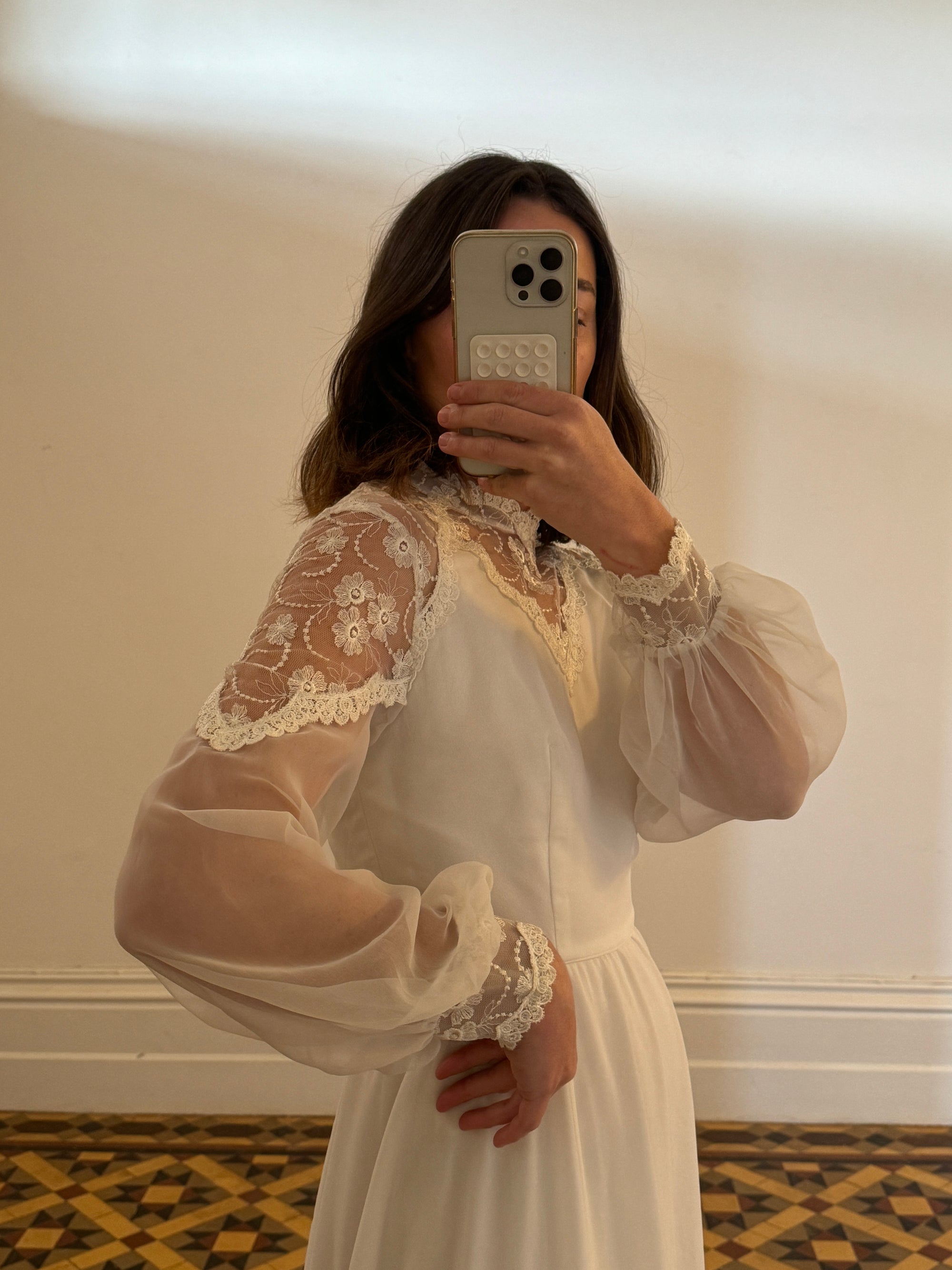 Vintage 70s Long Sleeved Boheme Bridal Dress