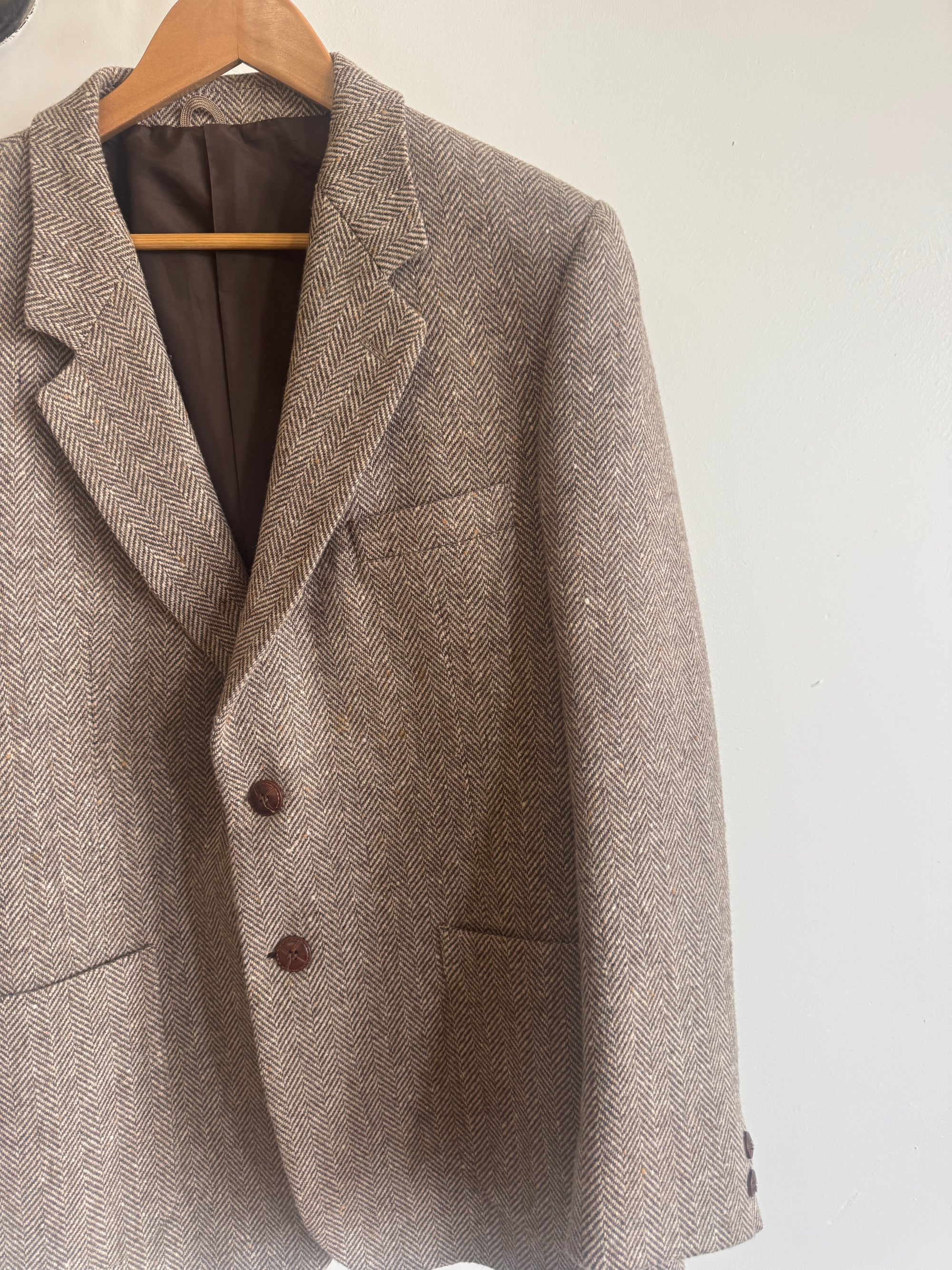 Vintage 60s Wool Plaid Blazer Brown Herringbone