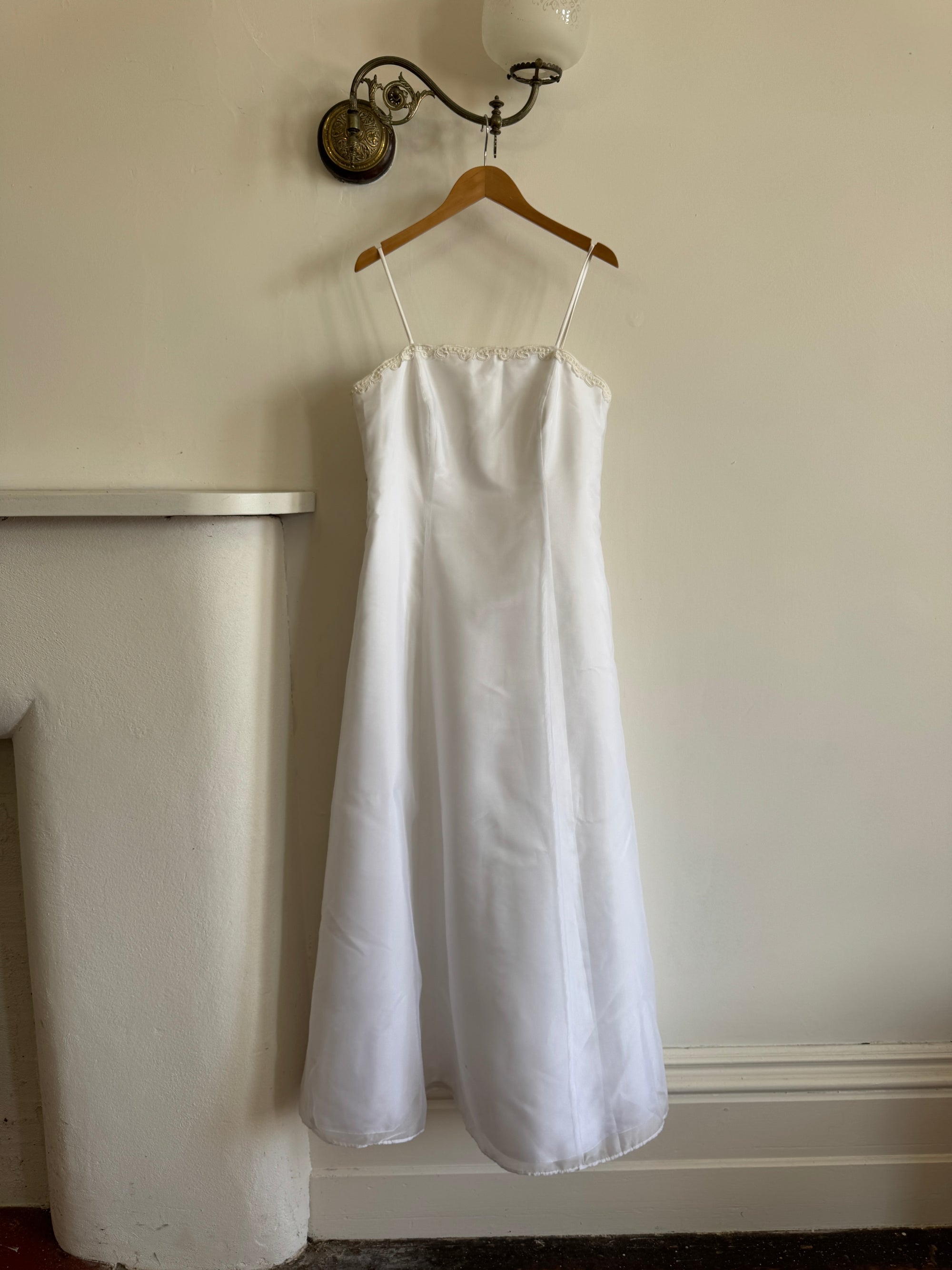Vintage 90s Square Cut Lace Up Slip Wedding Dress