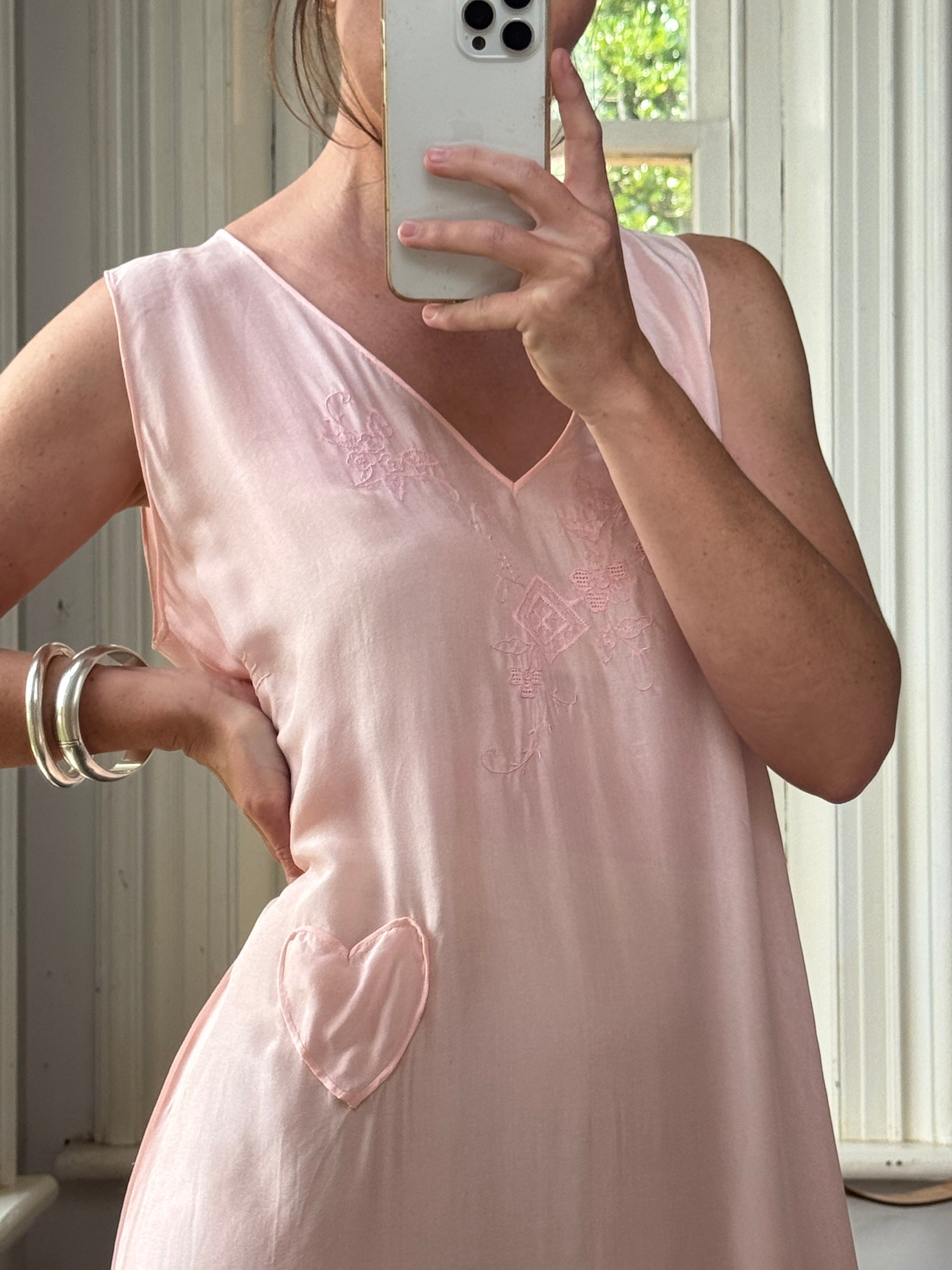 Antique 20s Valentines Slip with Heart Pocket Pink