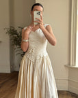 Vintage 90s Pure Silk Pleated Waist Wedding Dress