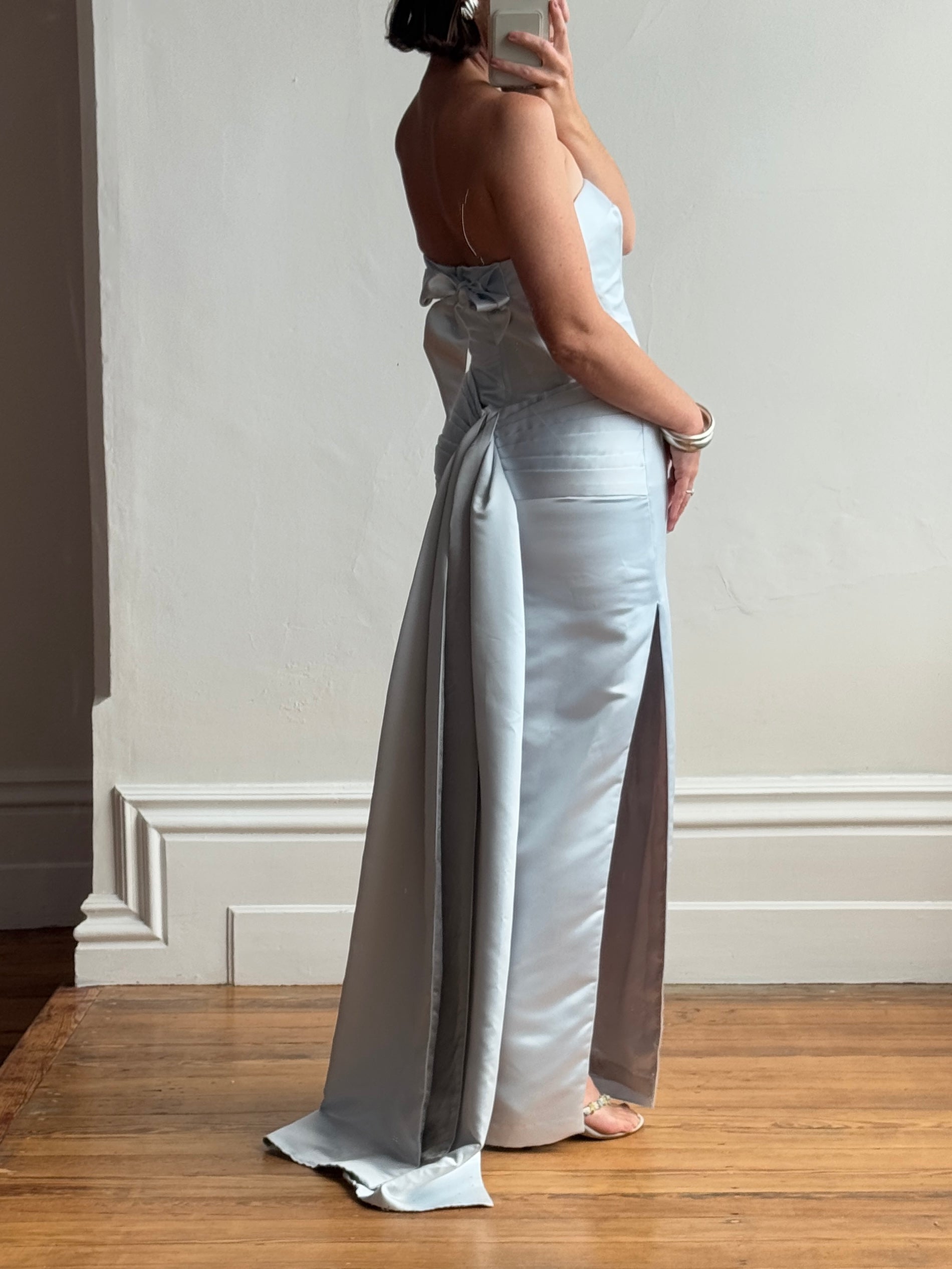 Vintage 90s Satin Pencil Dress Ice Blue