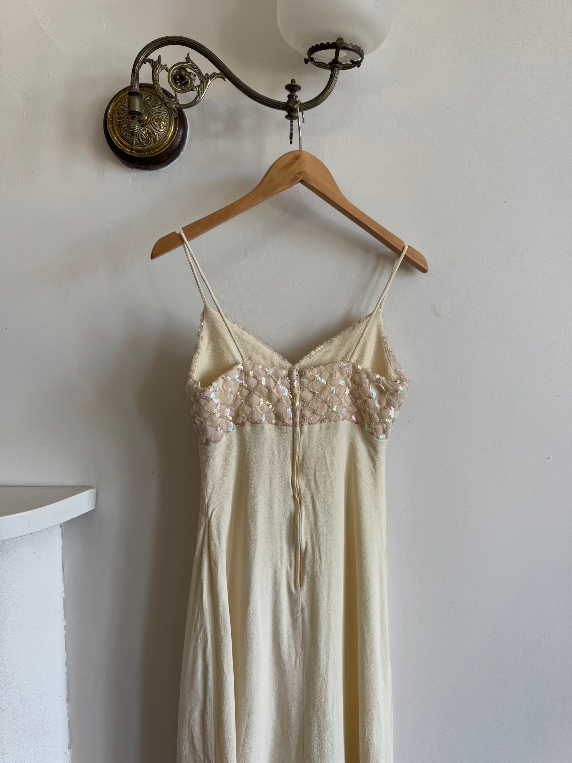 Vintage 60s Sequin and Crepe Slip Wedding Dress