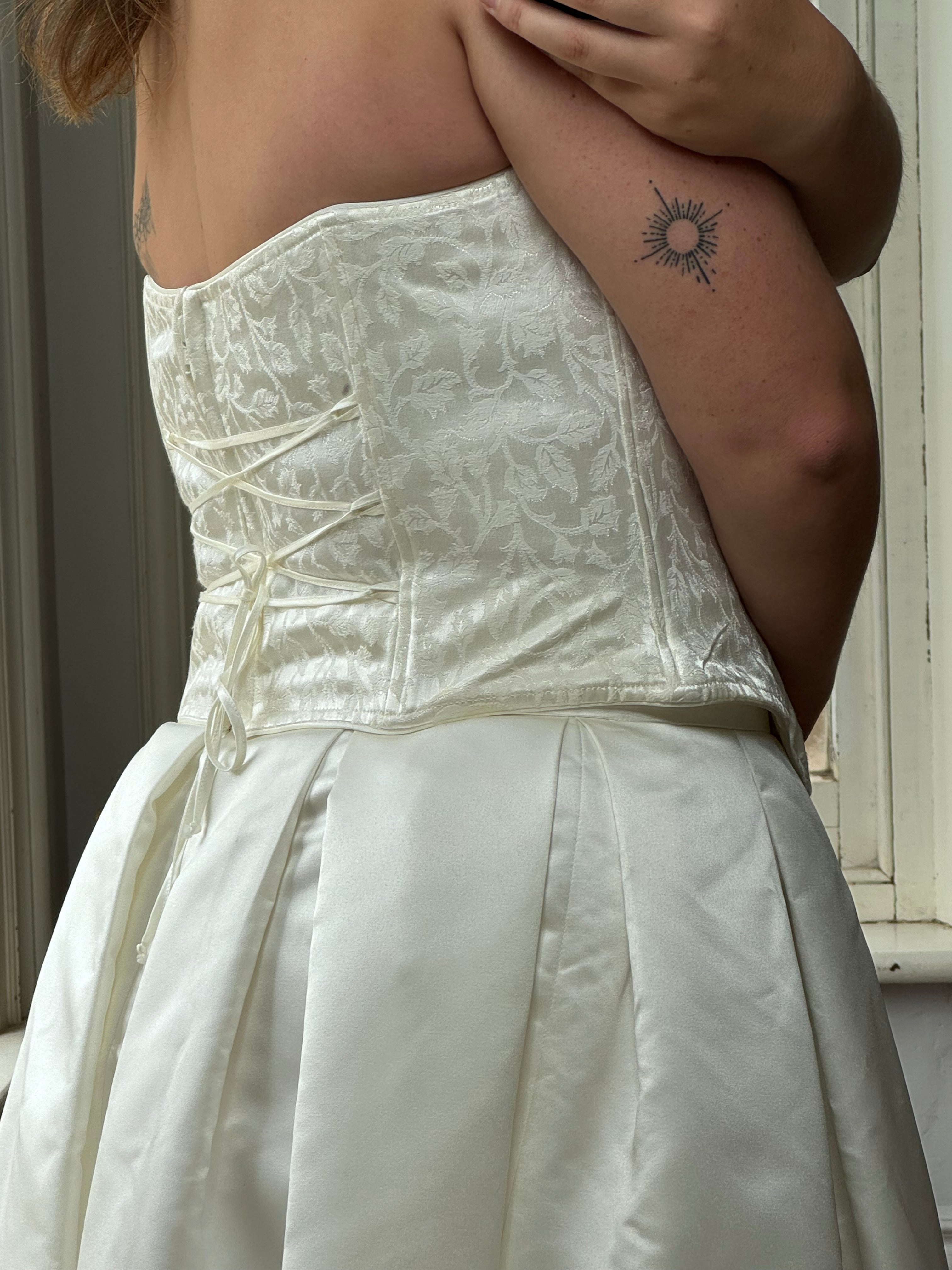 Vintage 90s Princess Satin Skirt and Jacquard Bustier Wedding Set