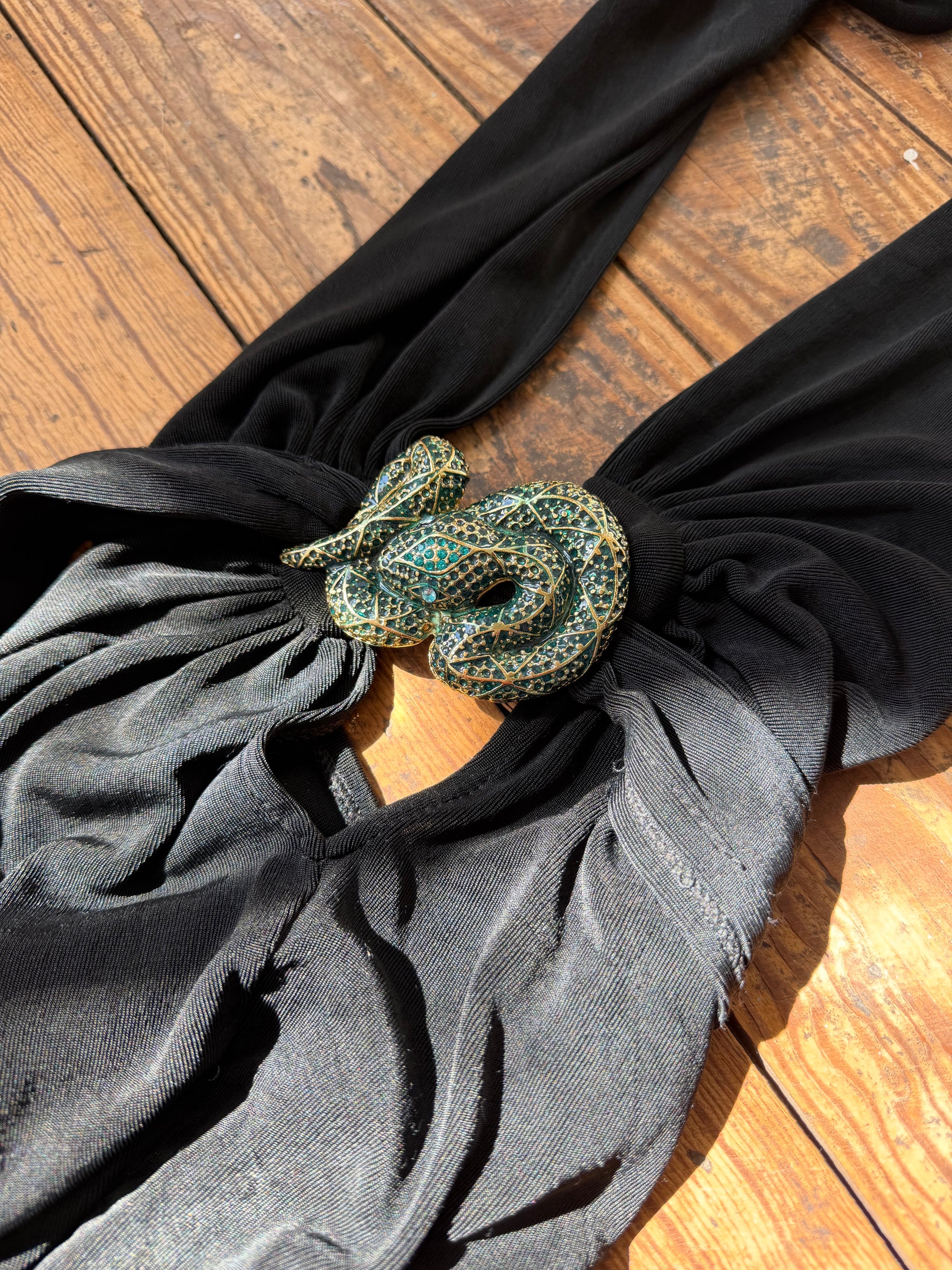 Vintage 90s Low Jersey Evening Dress Rhinestone Snake Noir