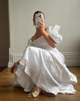 Vintage 80s Satin Drop Waist Wedding Gown