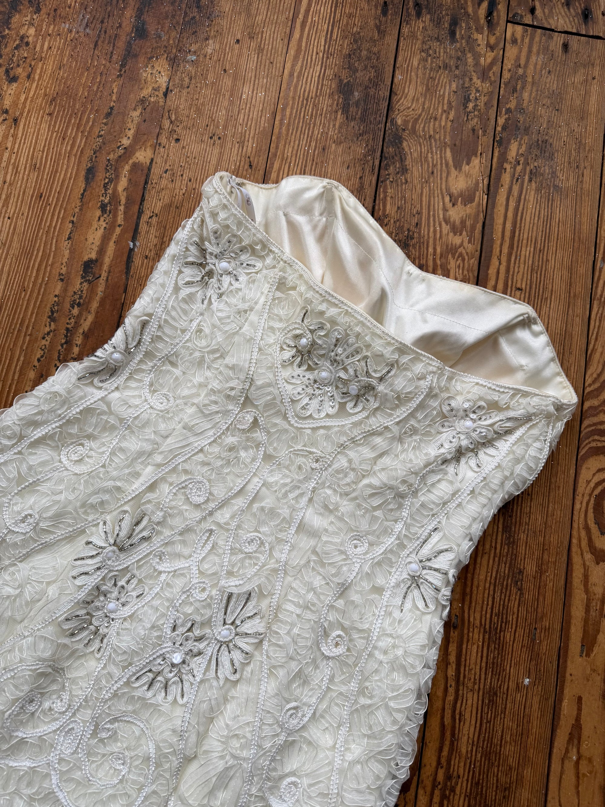 Vintage 90s Ribbon Crochet Embroidered Mini Dress