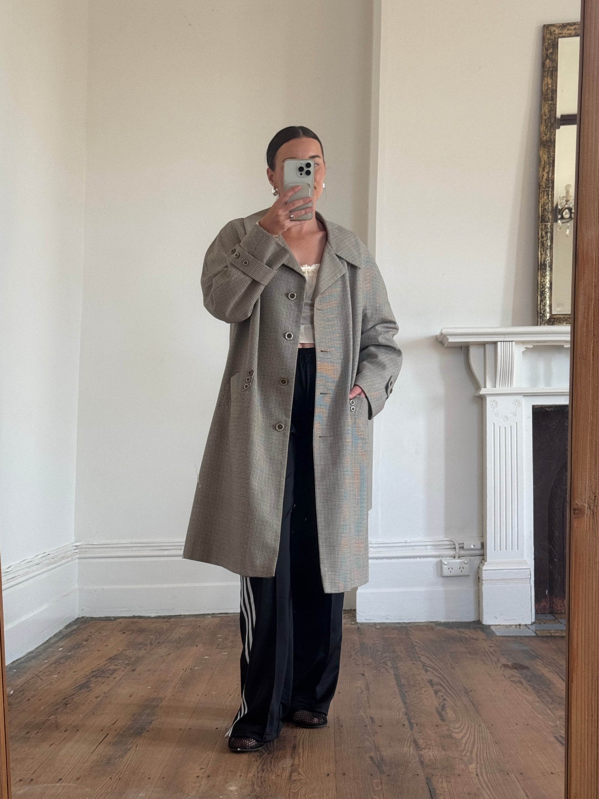 Vintage 60s Australian Made Herringbone Trench Latte
