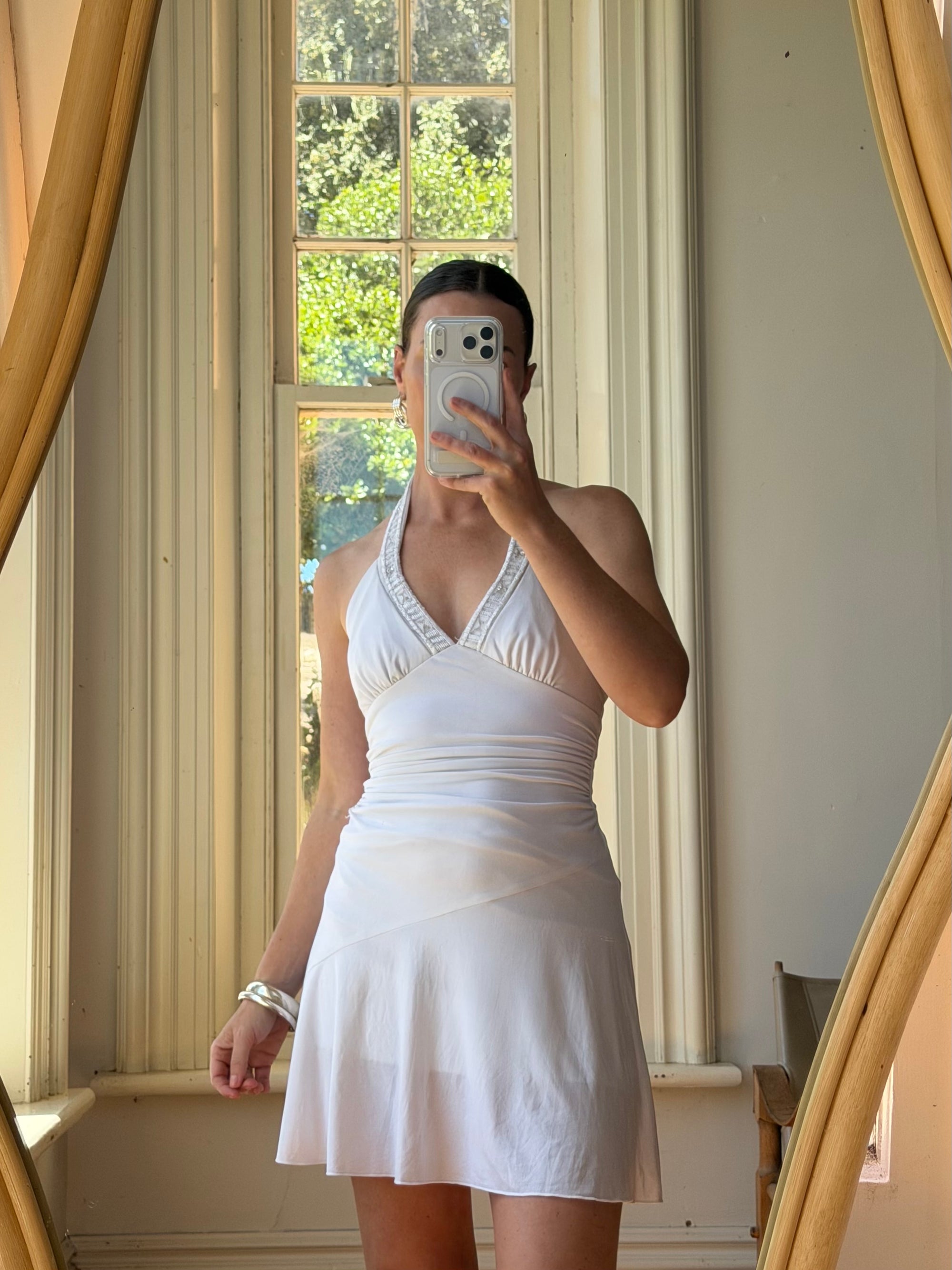 Vintage Y2K Jersey Halter Mini Dress White
