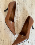 Vintage Sergio Rossi Buckle Heels Tan Leather