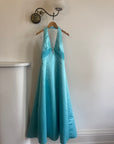 Vintage 90s A-Line Aqua Prom Dress with Rhinestones