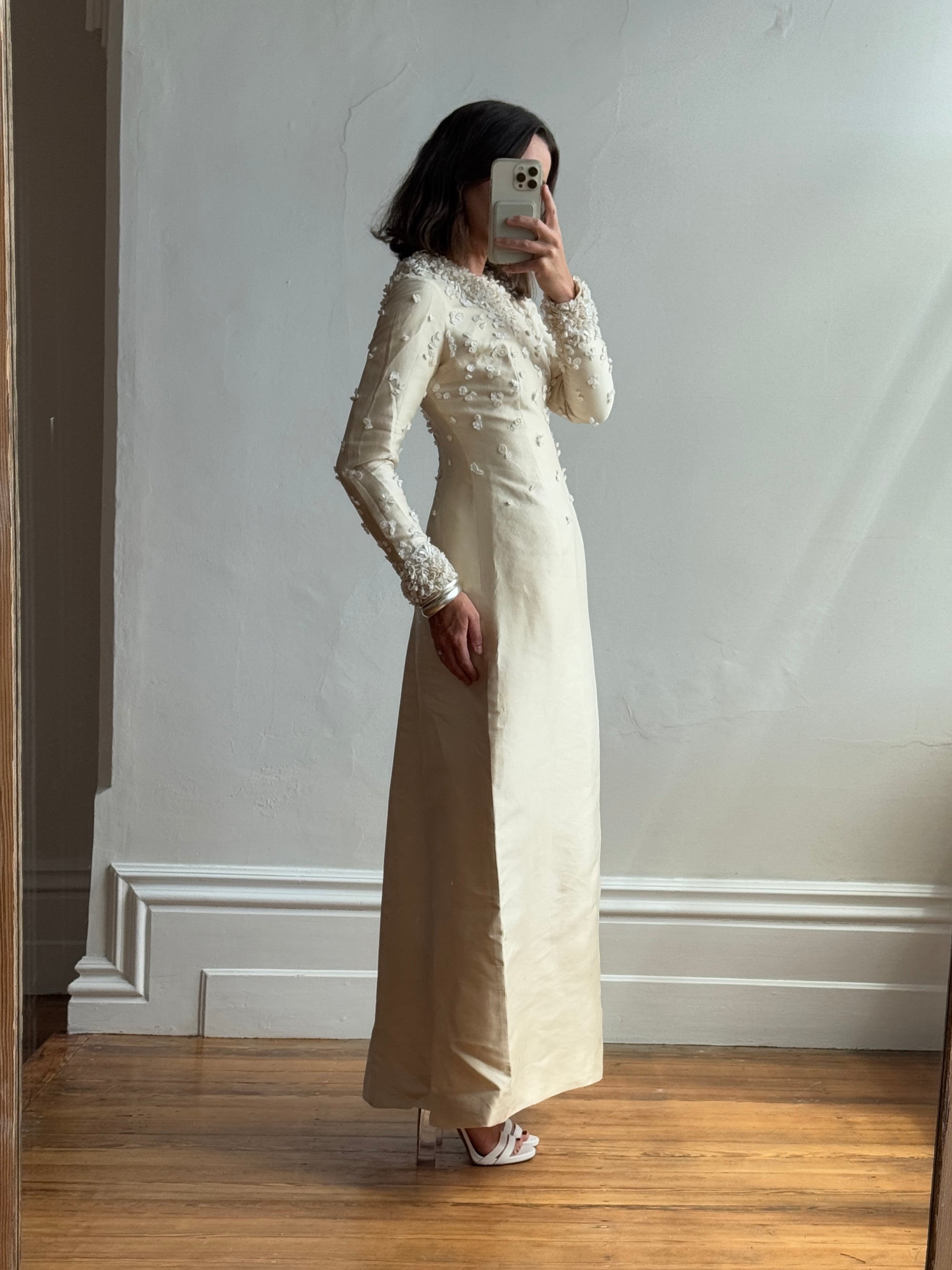 Vintage 60s Embellished Italian Made Silk and Wool Wedding Gown