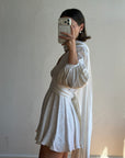 Vintage 70s Satin Jacquard Poet Sleeve Mini Dress