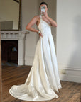 Vintage 90s Ivory Beaded Halter Bridal Ballgown