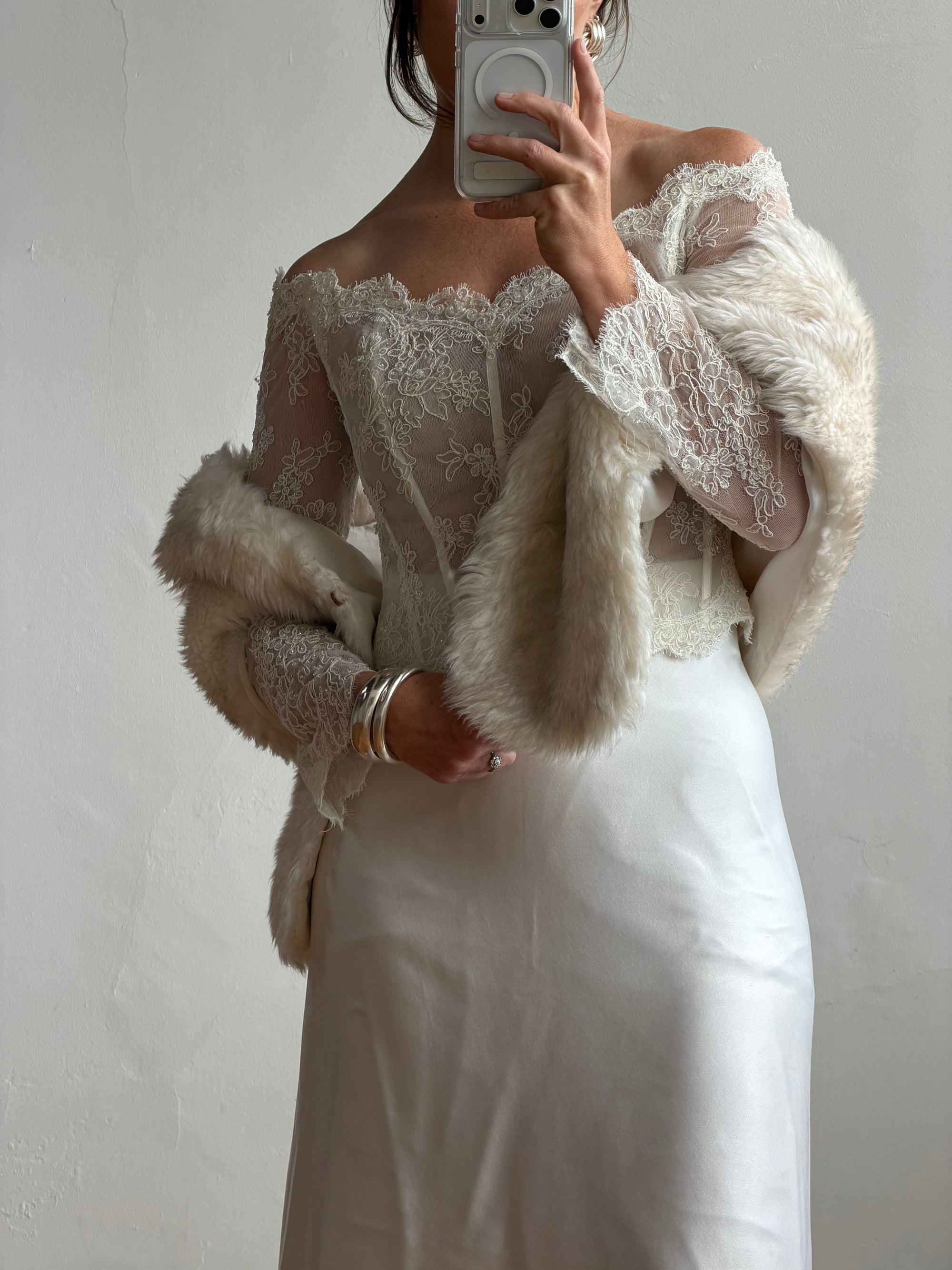 Vintage 60s Faux Fur Stole Crema