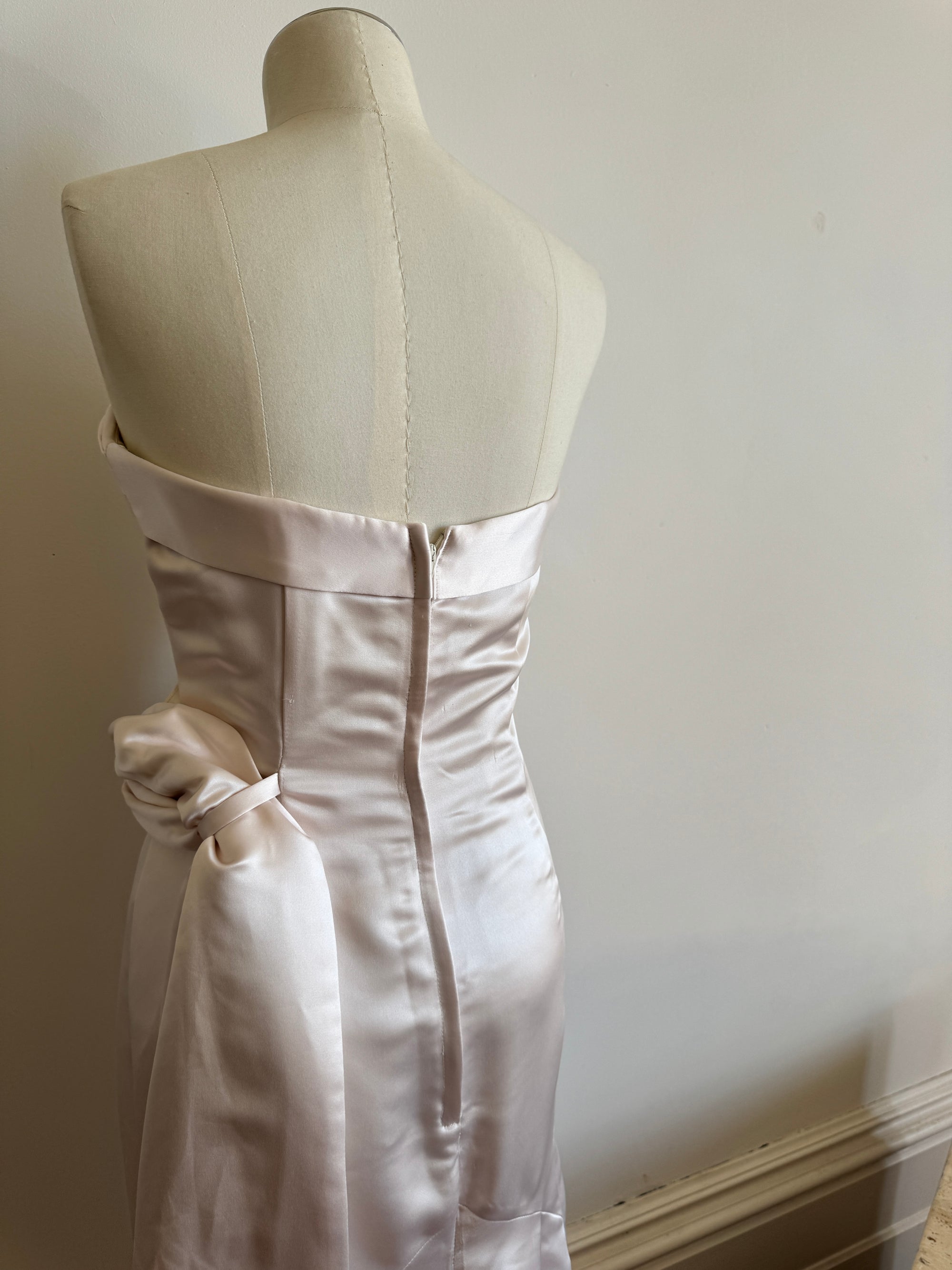 Vintage 90s Satin Sash Bridesmaid Dress Baby Pink