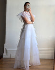 Vintage 70s Tiered Organza Prairie Daisy Wedding Dress