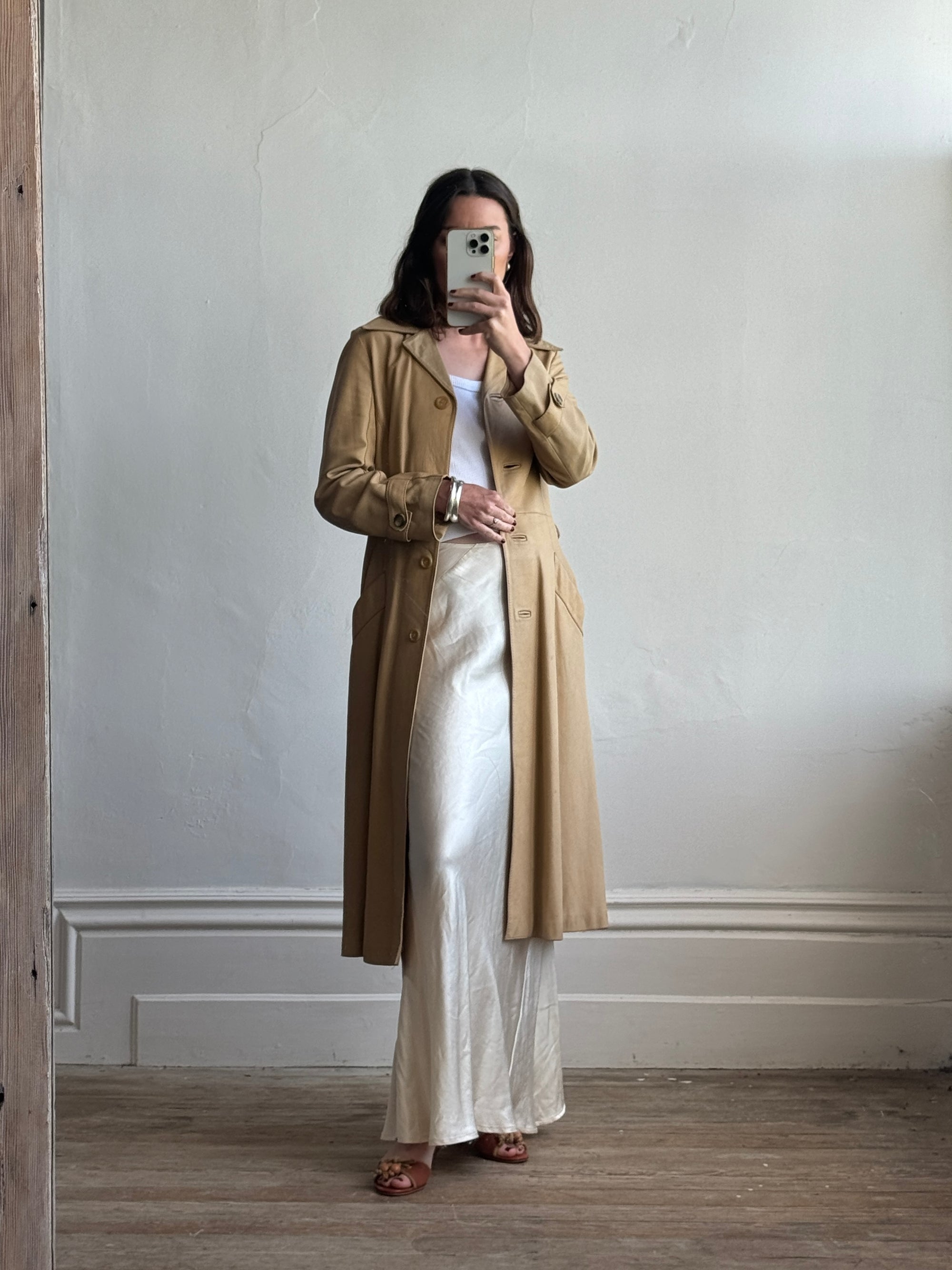 Vintage 70s Caramel Leather Trench Coat