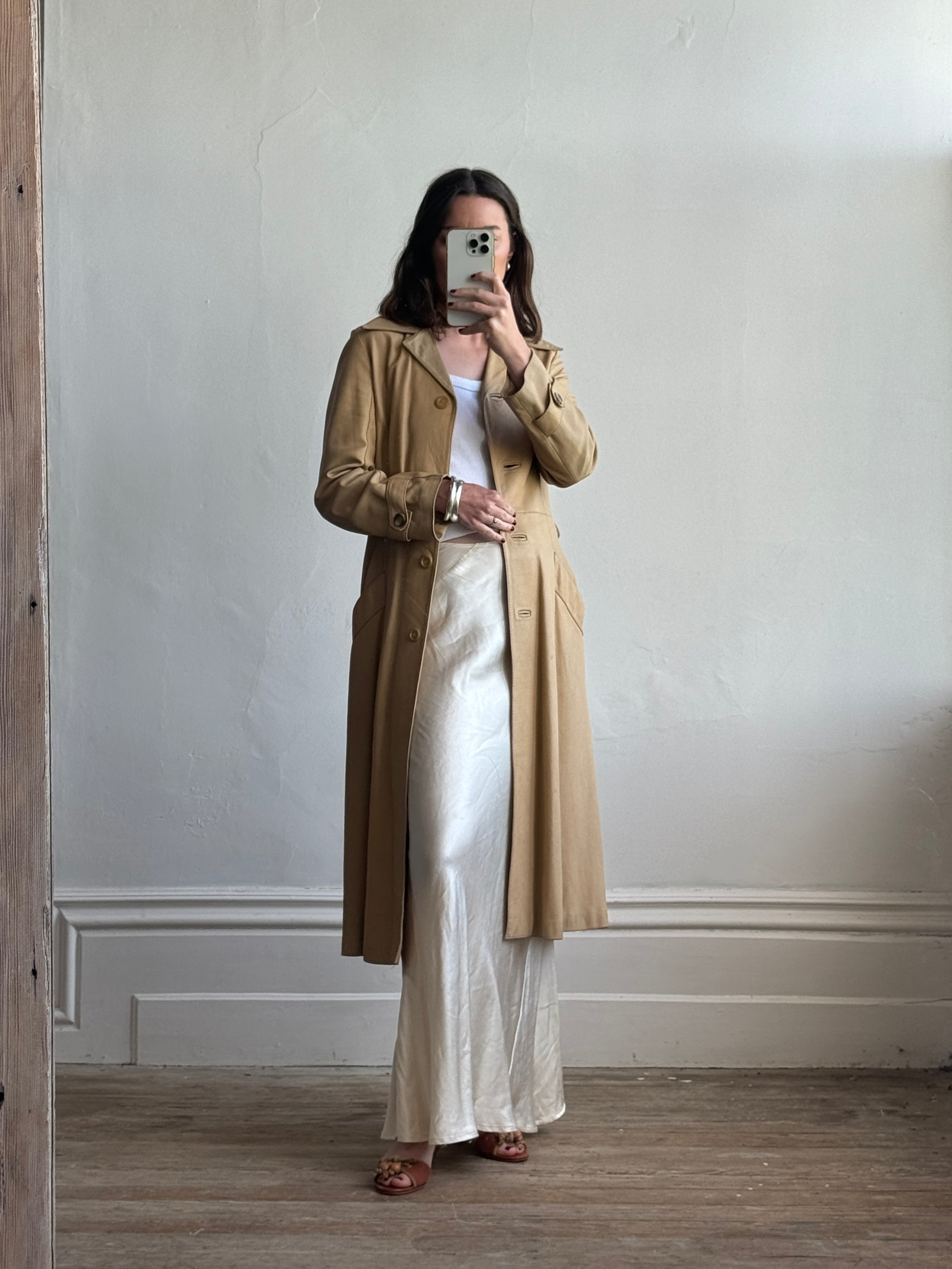 Vintage 70s Caramel Leather Trench Coat