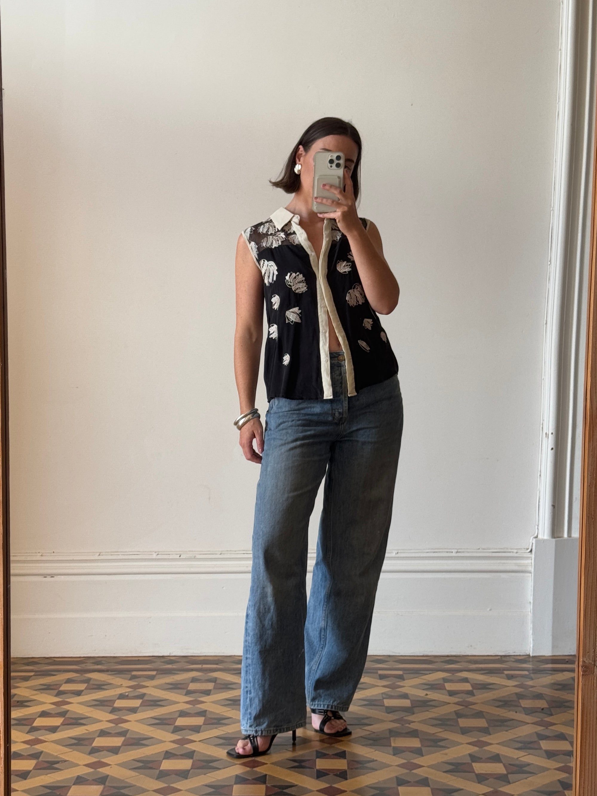 Vintage Christian Dior Button Up Pure Silk Sleeveless Shirt