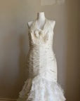 Vintage 90s Italian Plus Size Halter Ruffle Wedding Gown