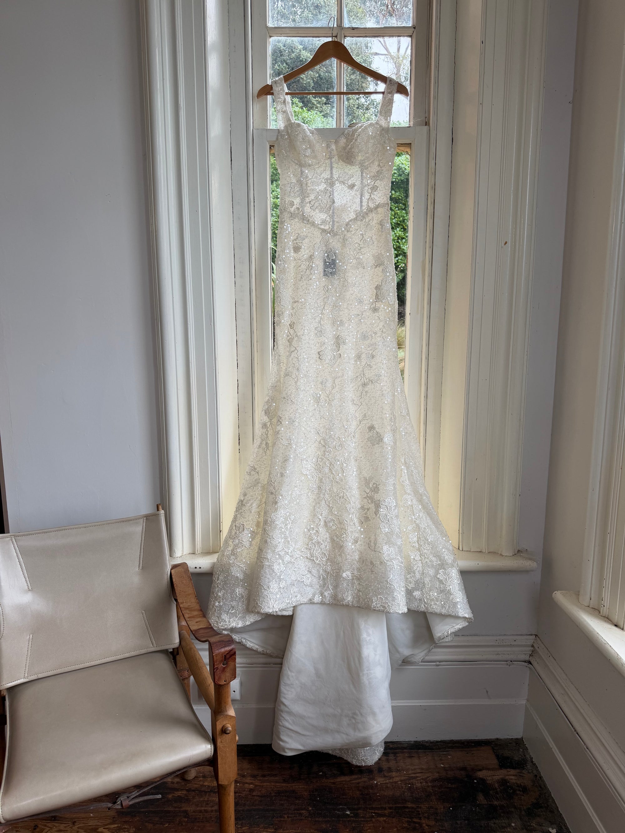 Vintage Y2K Italian Sheer Embroidered Naked Bustier Wedding Gown