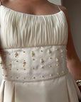 Vintage 90s Crystal Gathered Princess Satin Wedding Gown