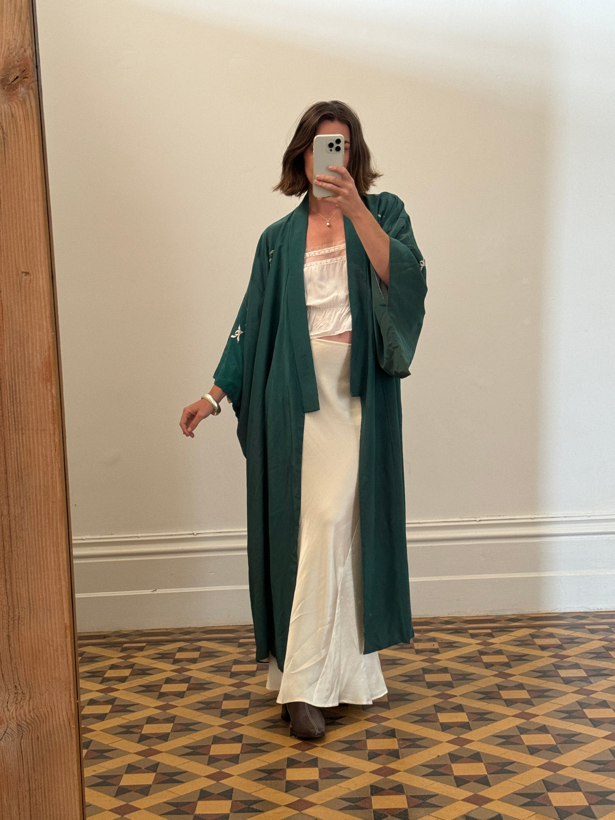 Vintage Japanese Embroidered Kimono Teal
