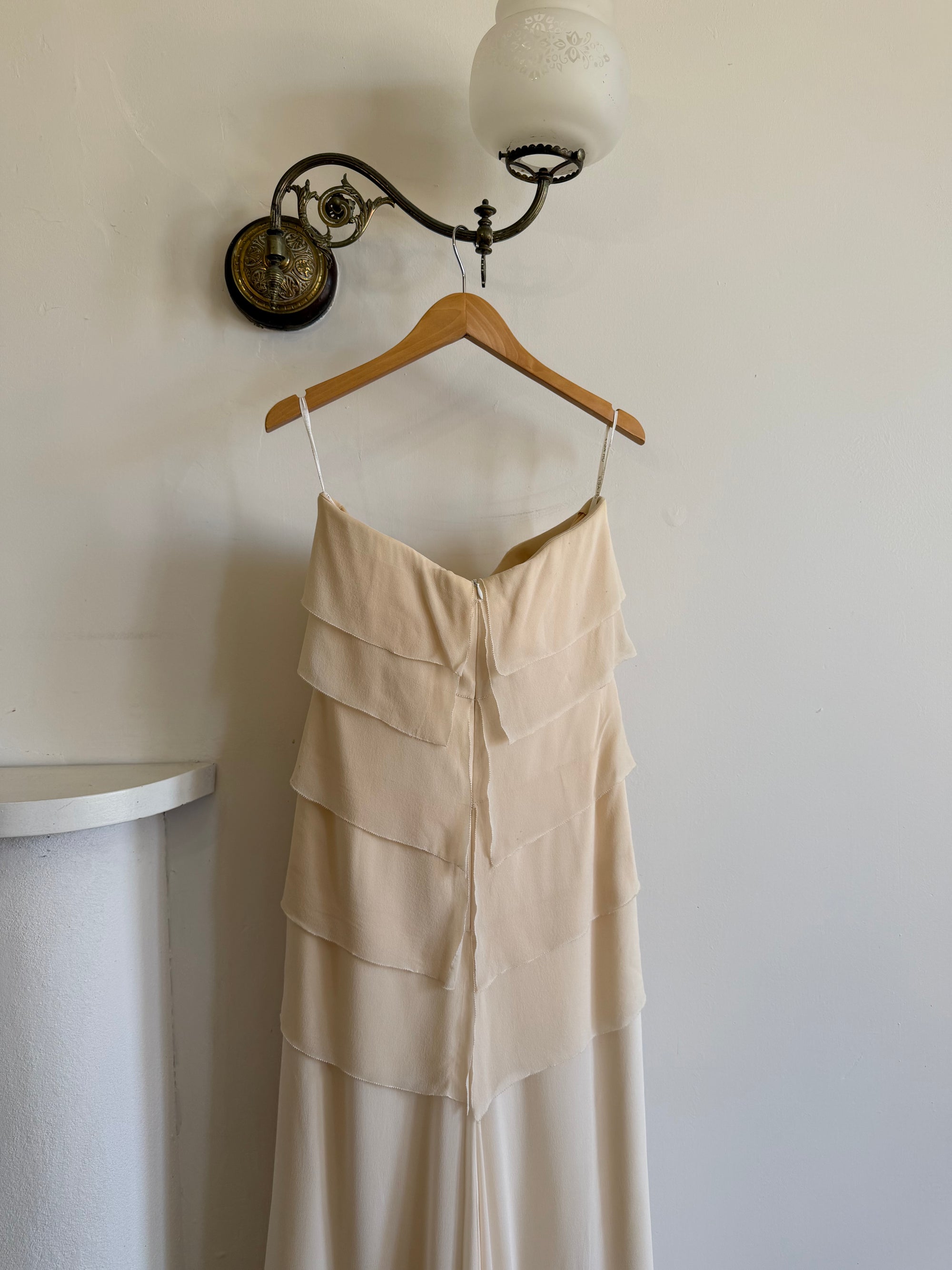 Vintage 90s Pure Silk Waterfall Strapless Bridal Gown