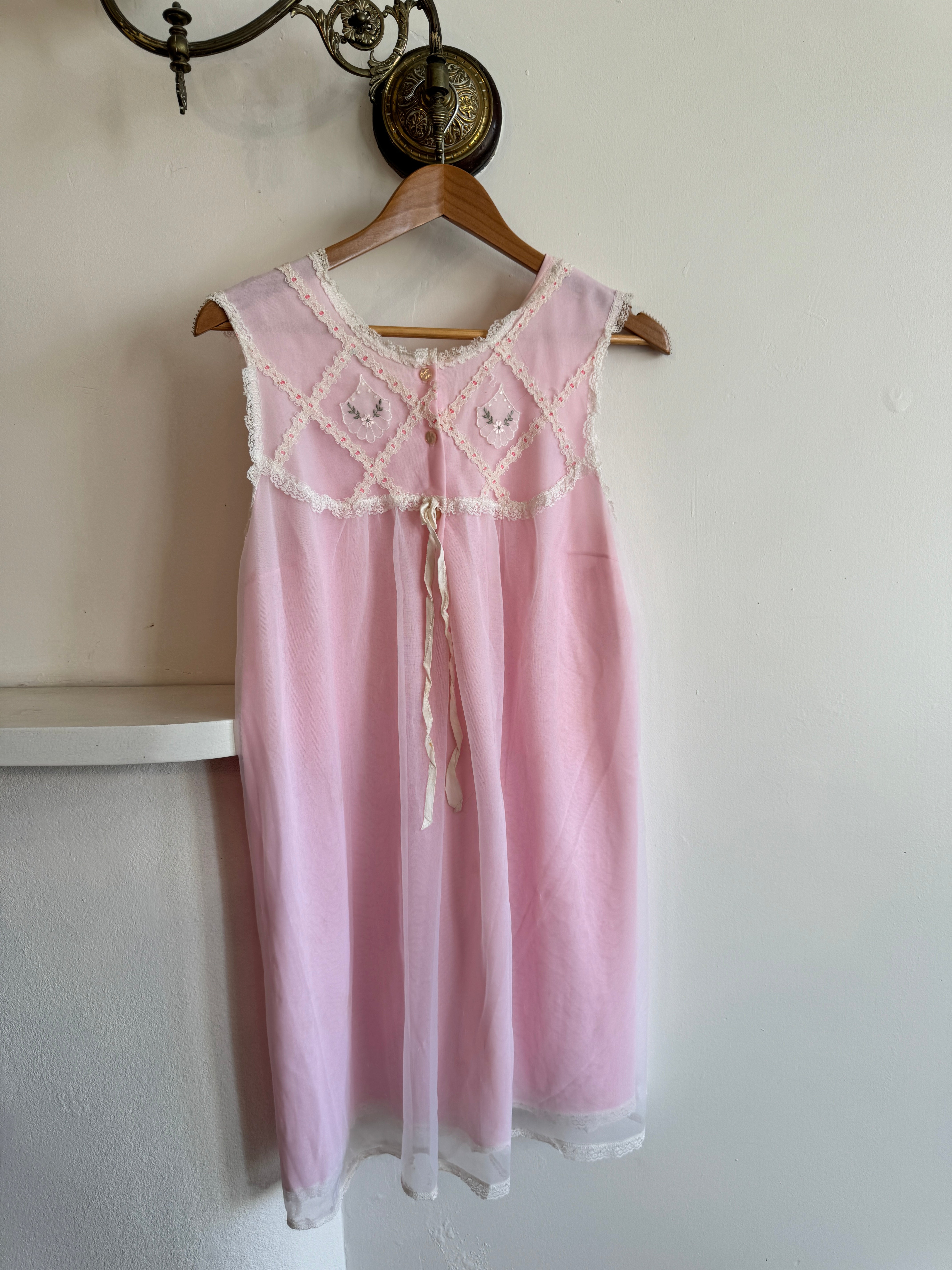 Vintage Pink Embroidered Babydoll Tunic