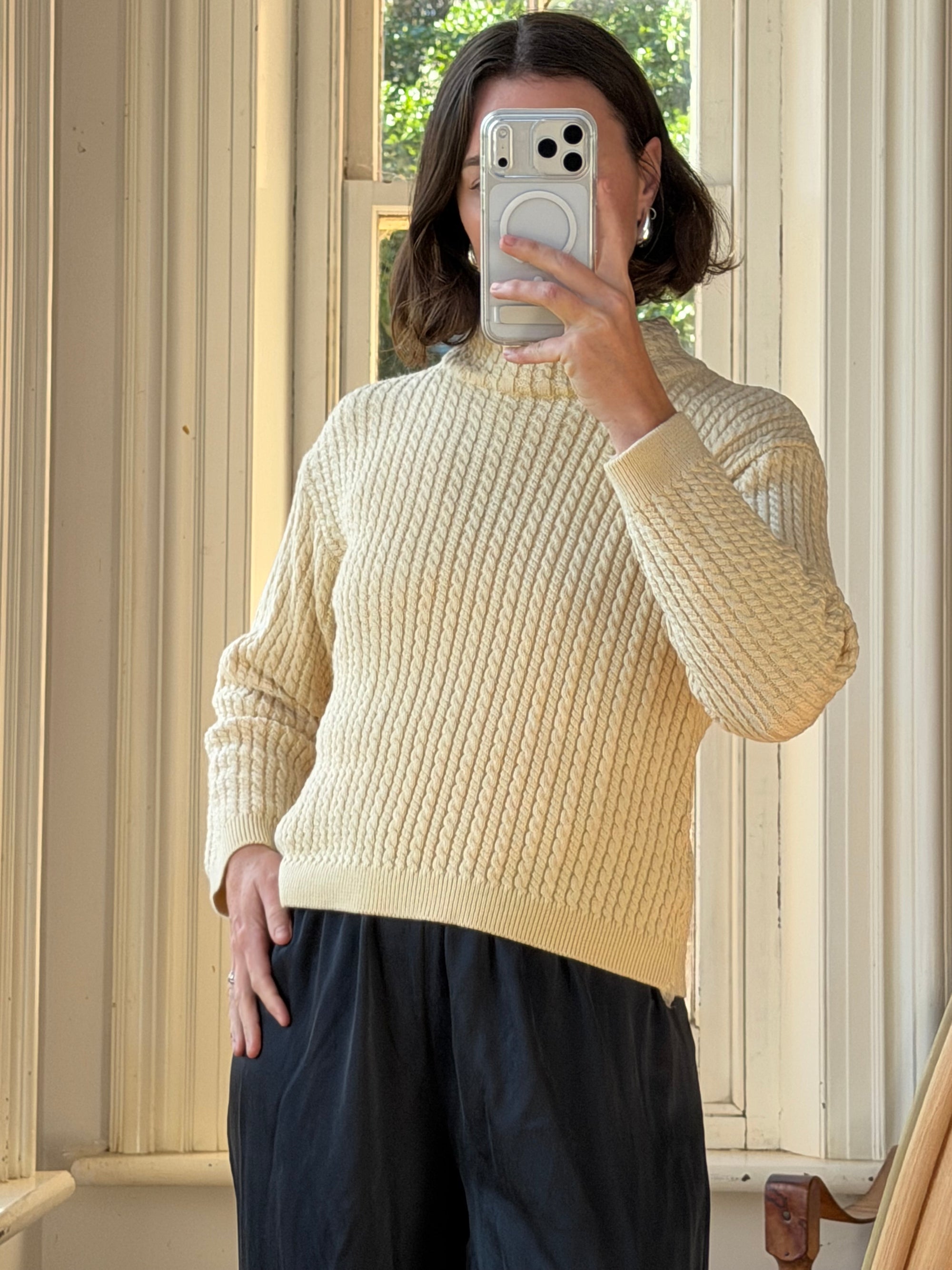Vintage 90s Australian Pure Wool Cable Knit Jumper Creme