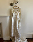Vintage 60s Satin Jacquard Embellished Wedding Gown Ivory