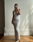 Vintage 90s Sequin Embellished Halter Bodycon Midi Dress White