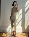 Vintage 90s Mandarin Collar Guipure Lace Midi Dress