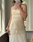 Vintage 90s Pure Silk Waterfall Strapless Bridal Gown
