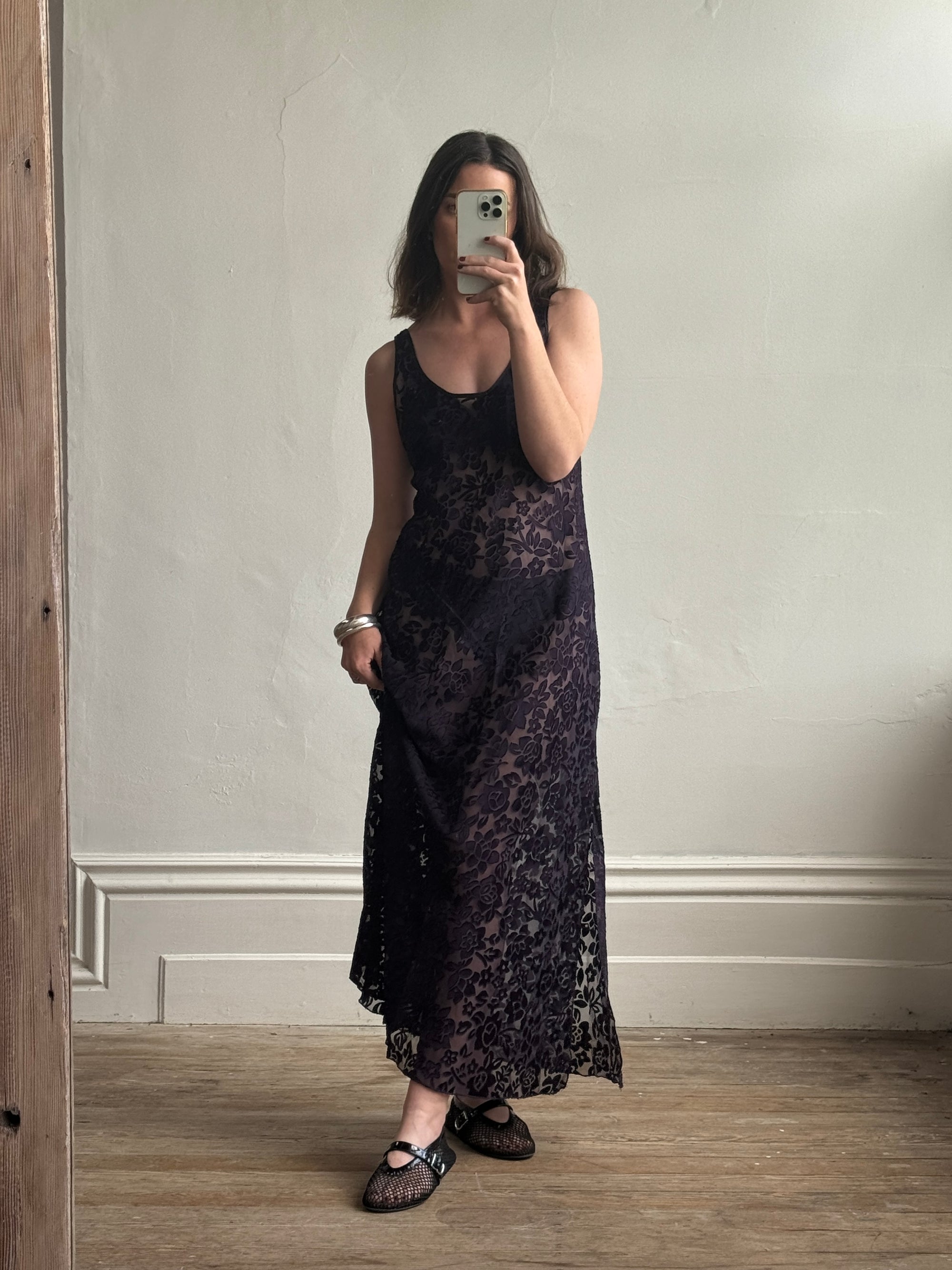 Vintage 90s Burnt Velvet Sheer Slip Dress Eggplant – Call Me The Breeze